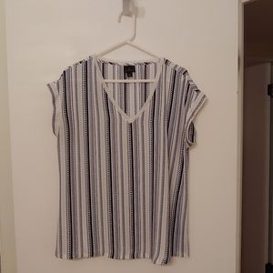 Worthington Short Sleeve Blouse Blue/Wht pattern